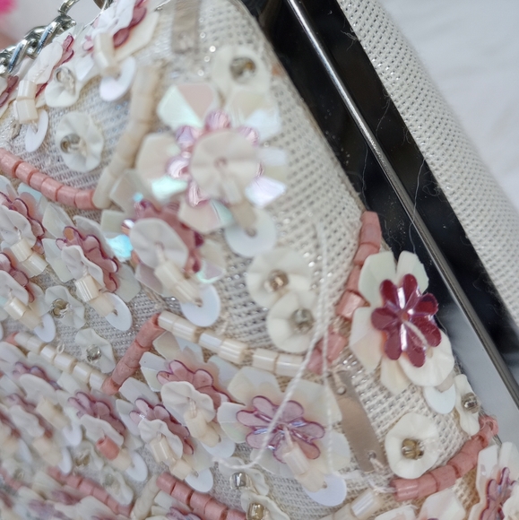 Gianni Bini Blush Geometric Floral Beaded Minaudiere